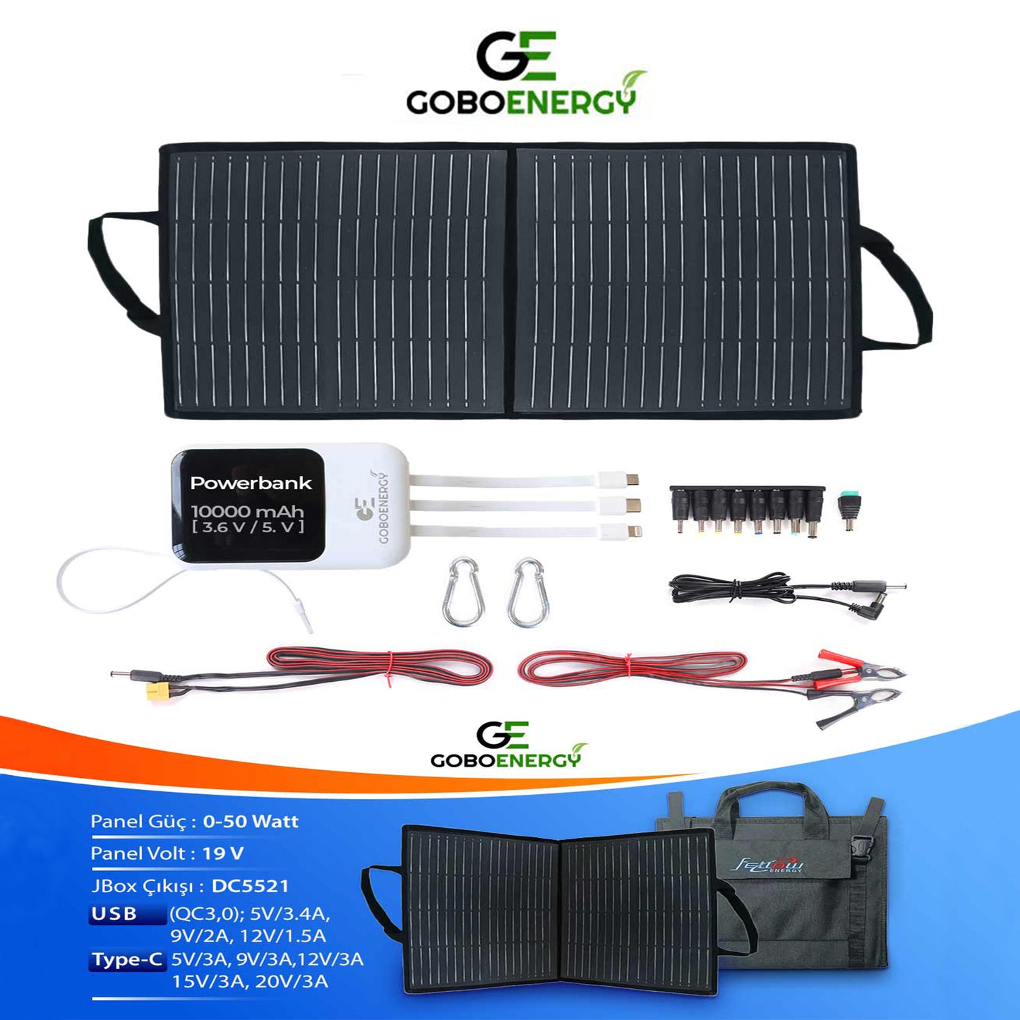 Fellow 50w Foldable Bag Type Solar Solar Panel Set + Powerbank