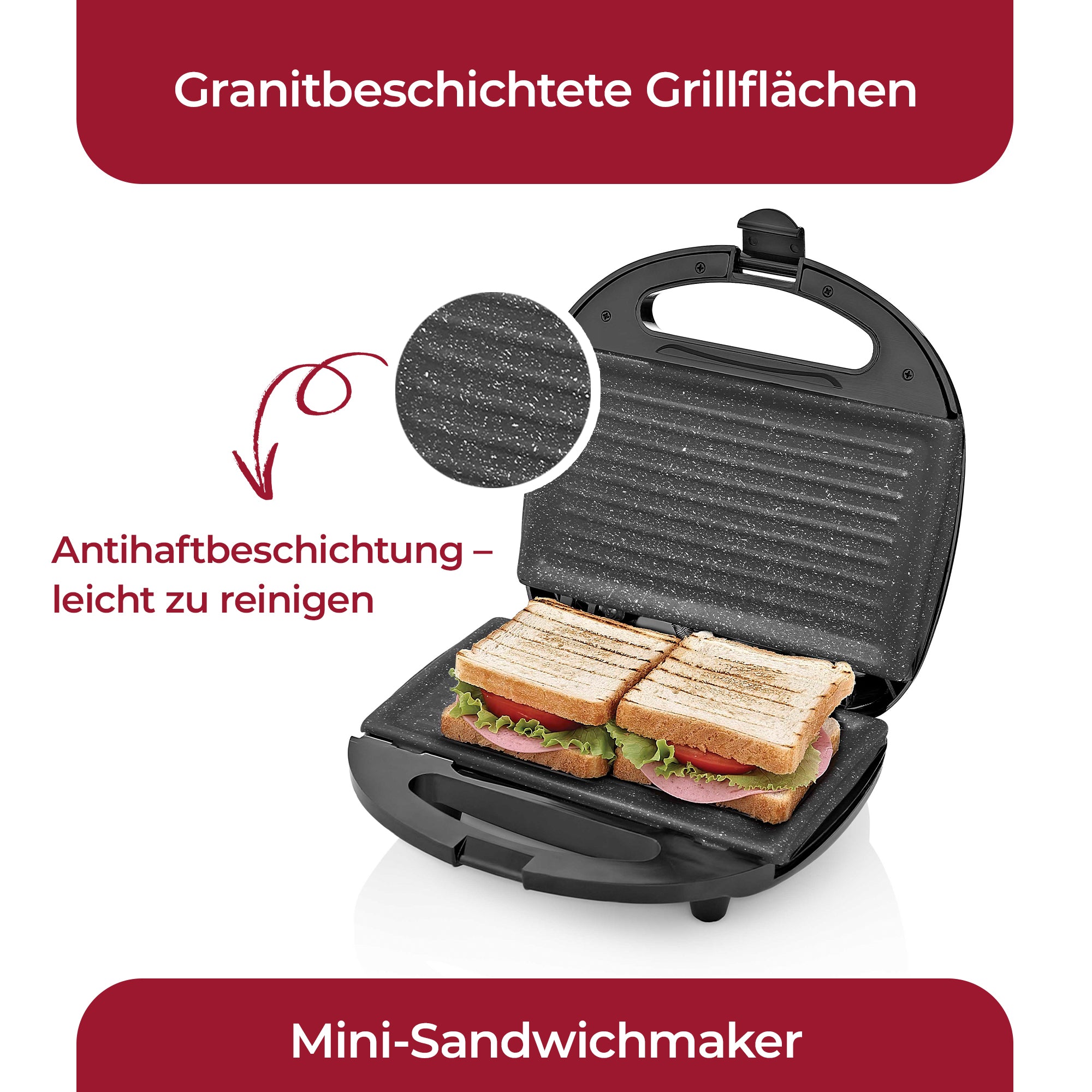 SİNBO SSM-2513 Mini-Sandwichmaker | Granitbeschichtete Grillflächen | Kompaktes Design | Vertikale Aufbewahrung