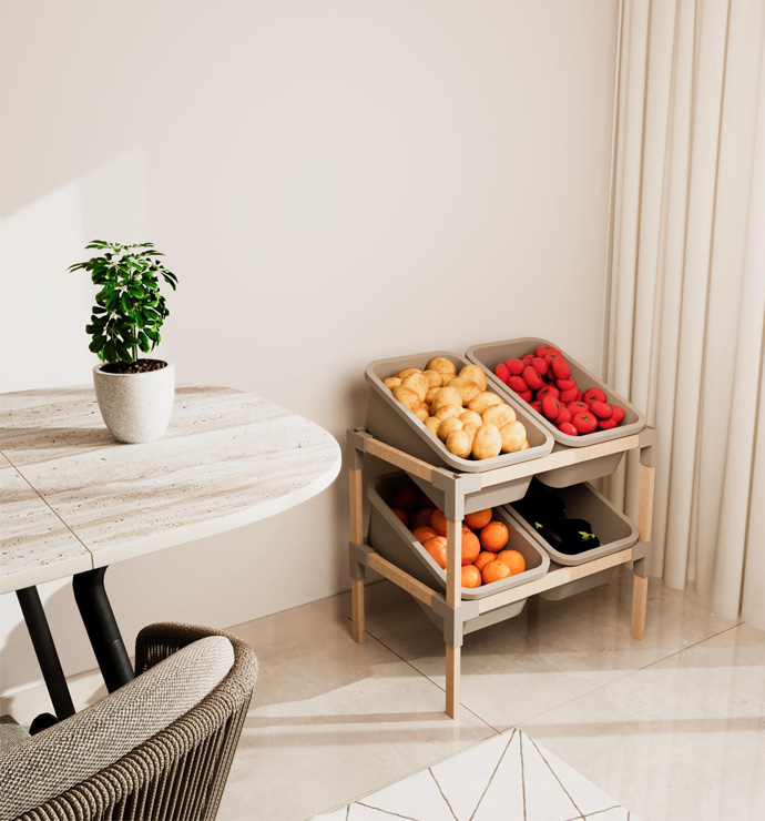 Fixwood 2-stufiges Organizer-Regal – 4 Behälter | 40 Liter | Stapelbar | Multifunktionale Aufbewahrung