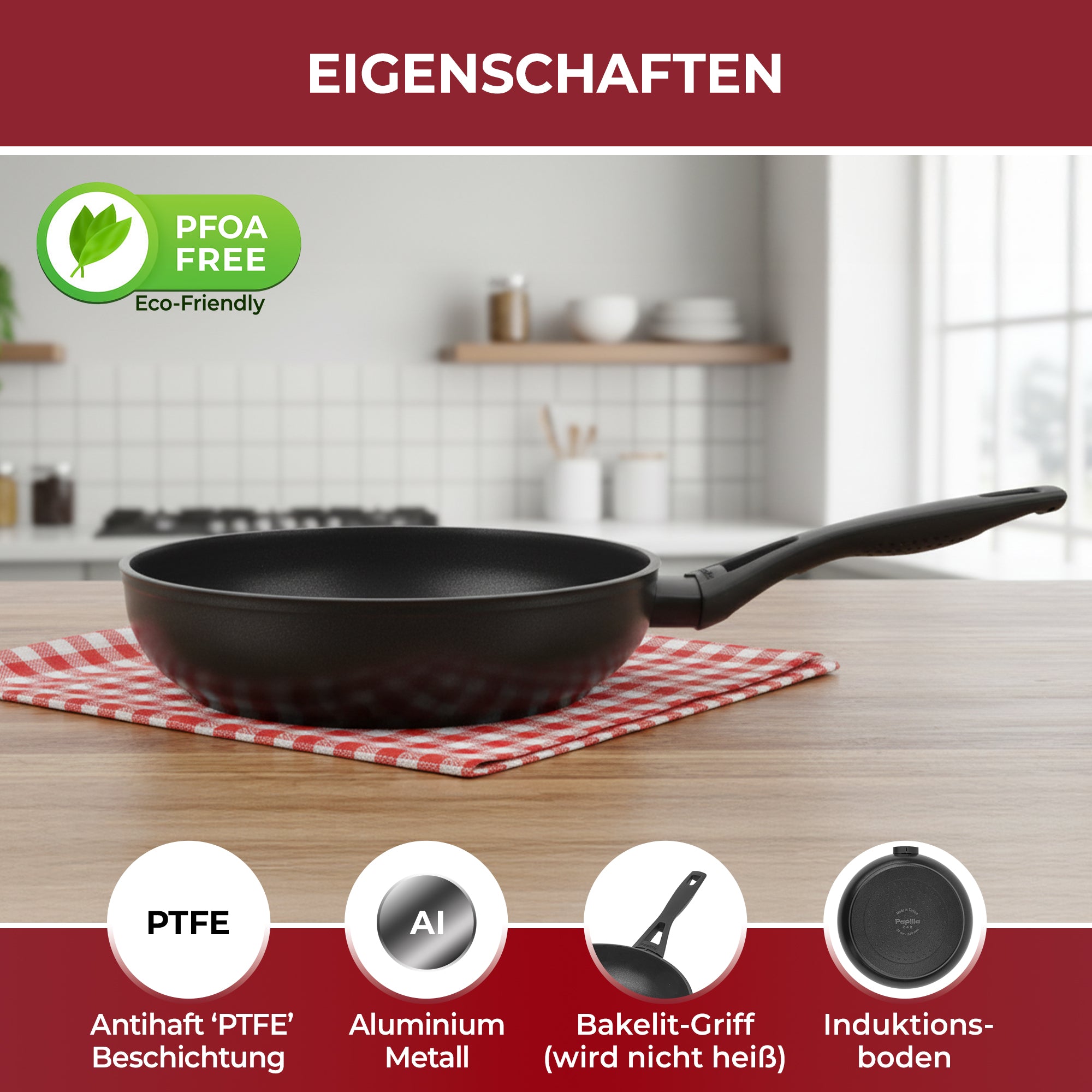 VILMA PLUS Bratpfanne – 24 cm | Induktionsgeeignet | PFOA-Frei | PTFE-Antihaftbeschichtung