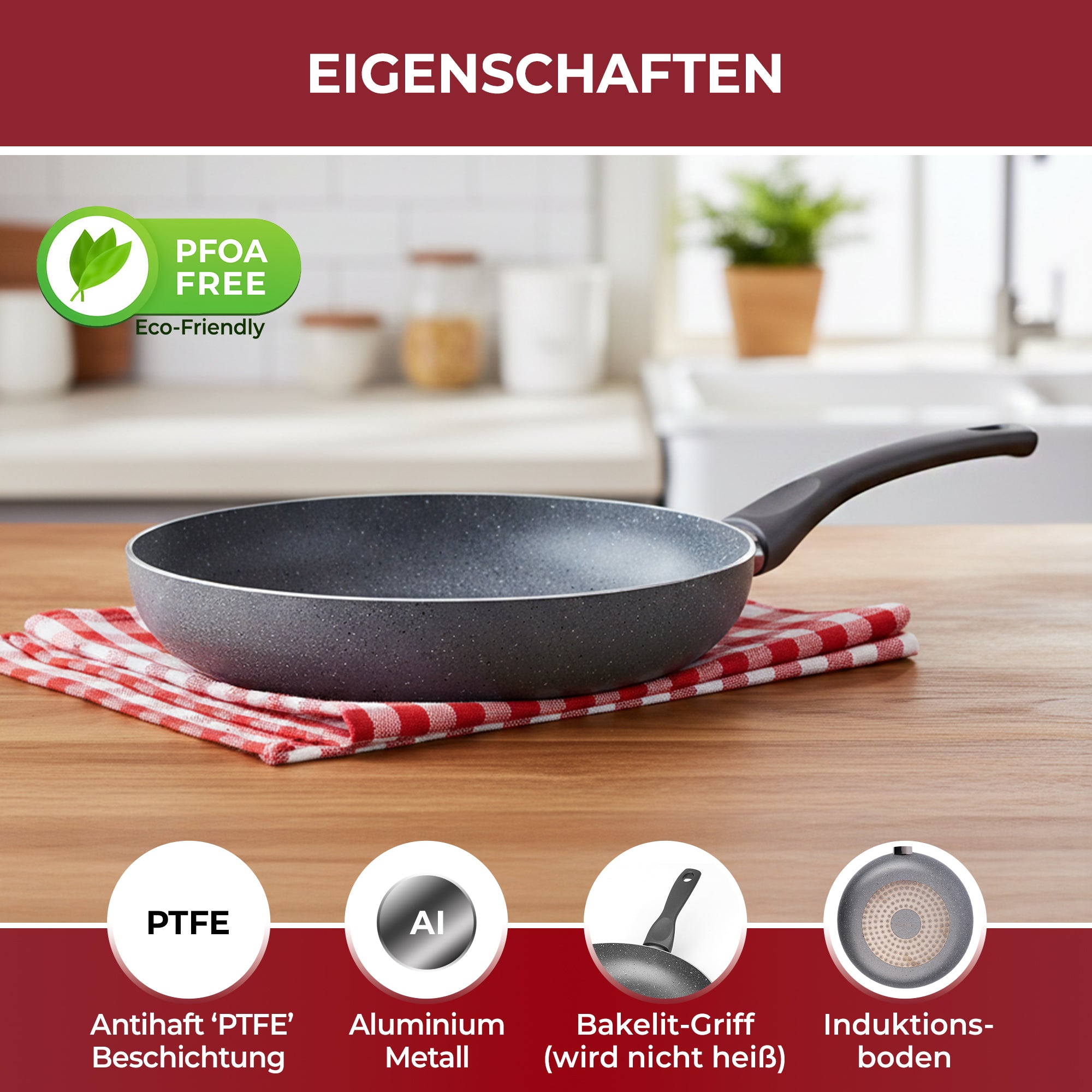 26 cm Bratpfanne Grau – FRED PLUS | Induktionsgeeignet | PFOA-Frei | PTFE-Antihaftbeschichtung