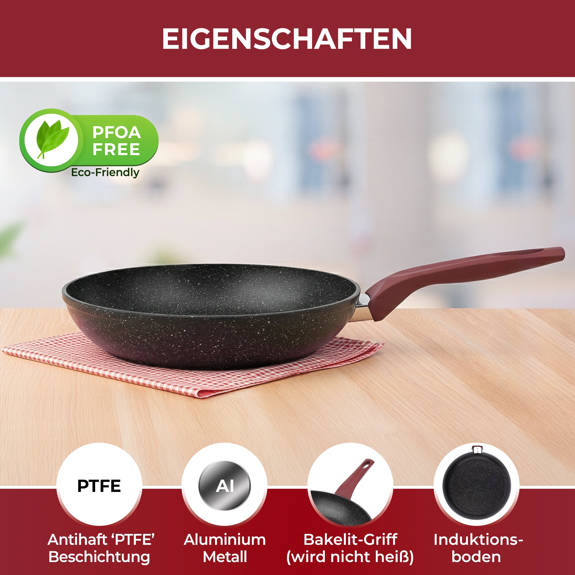 28 cm Bratpfanne Schwarz – RAGNAR PLUS | Induktionsgeeignet | PFOA-Frei | PTFE-Antihaftbeschichtung