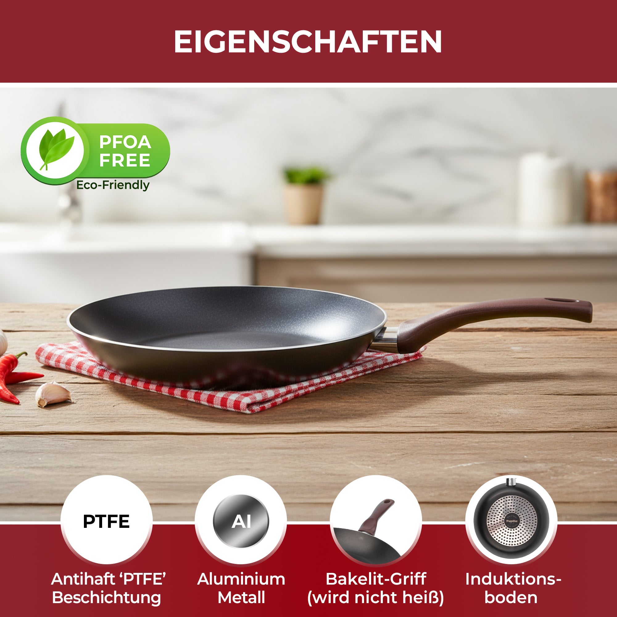 TITAN PLUS Bratpfanne – 28 cm | Induktionsgeeignet | PFOA-Frei | PTFE-Antihaftbeschichtung