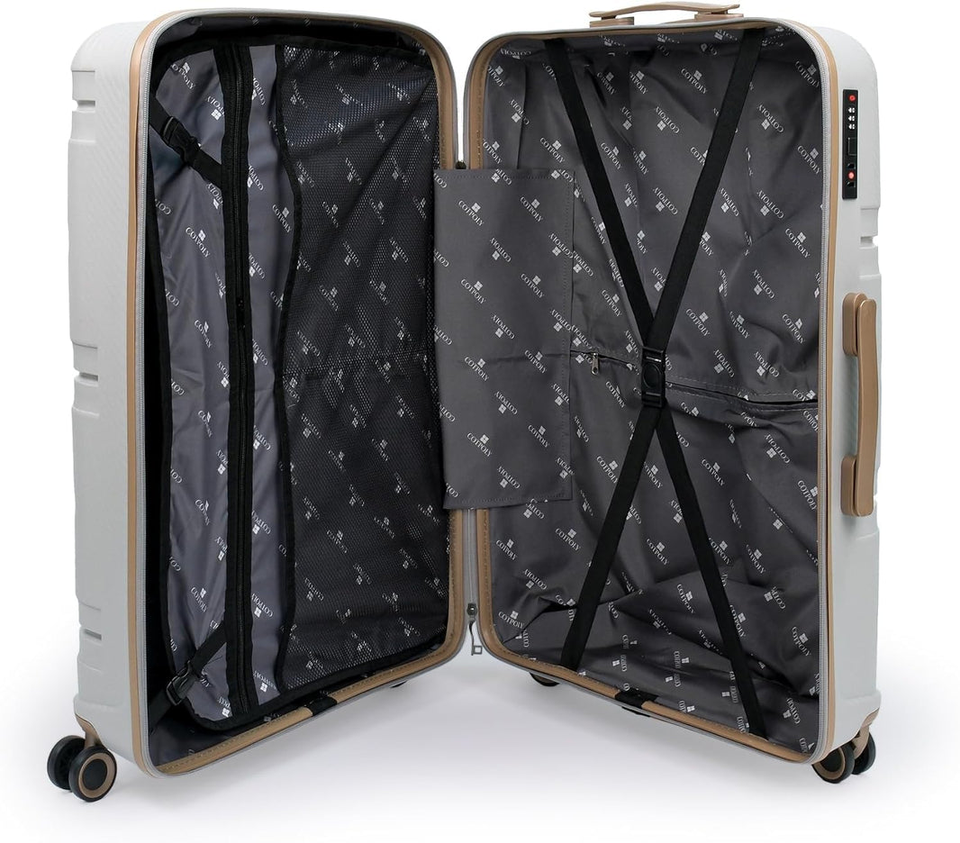 Capella Koffer 3 Set – Polypropylen Hartschalenkoffer, Ultraleicht & Kratzfest, 360° Rollen, Zahlenschloss, Größen Groß, Mittel, Kabine (Grau, Groß)