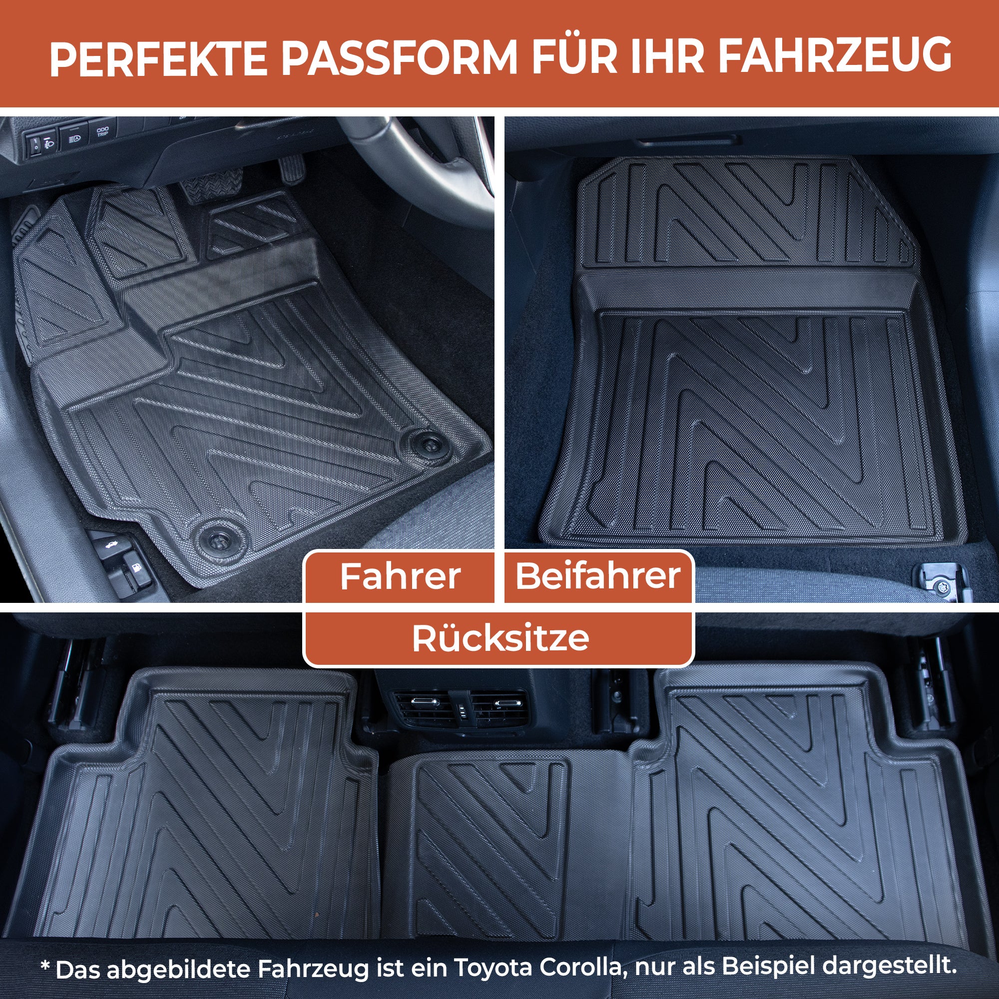 Fußmatten Set für Audi A4 2016 4-teiliges 3D Auto-Fußmatten-Set – Universell | Hoher Rand | Zuschneidbar | Rutschfest | Ganzjahrestauglich