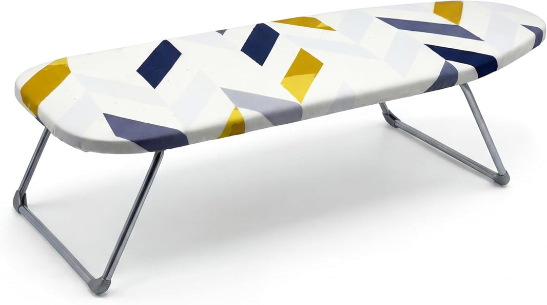 Mini Tischbügelbrett 74 × 30 cm – Klappbares Bügelbrett | Dampfdurchlässige Lochplatte | Hitzebeständiger Bezug | Epoxid-Pulverbeschichtung