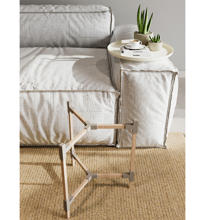 Fixwood Rundes Beistelltisch mit Metalltablett – Moderner Serviertisch mit Holzbeinen | Kompakter Wohnzimmertisch