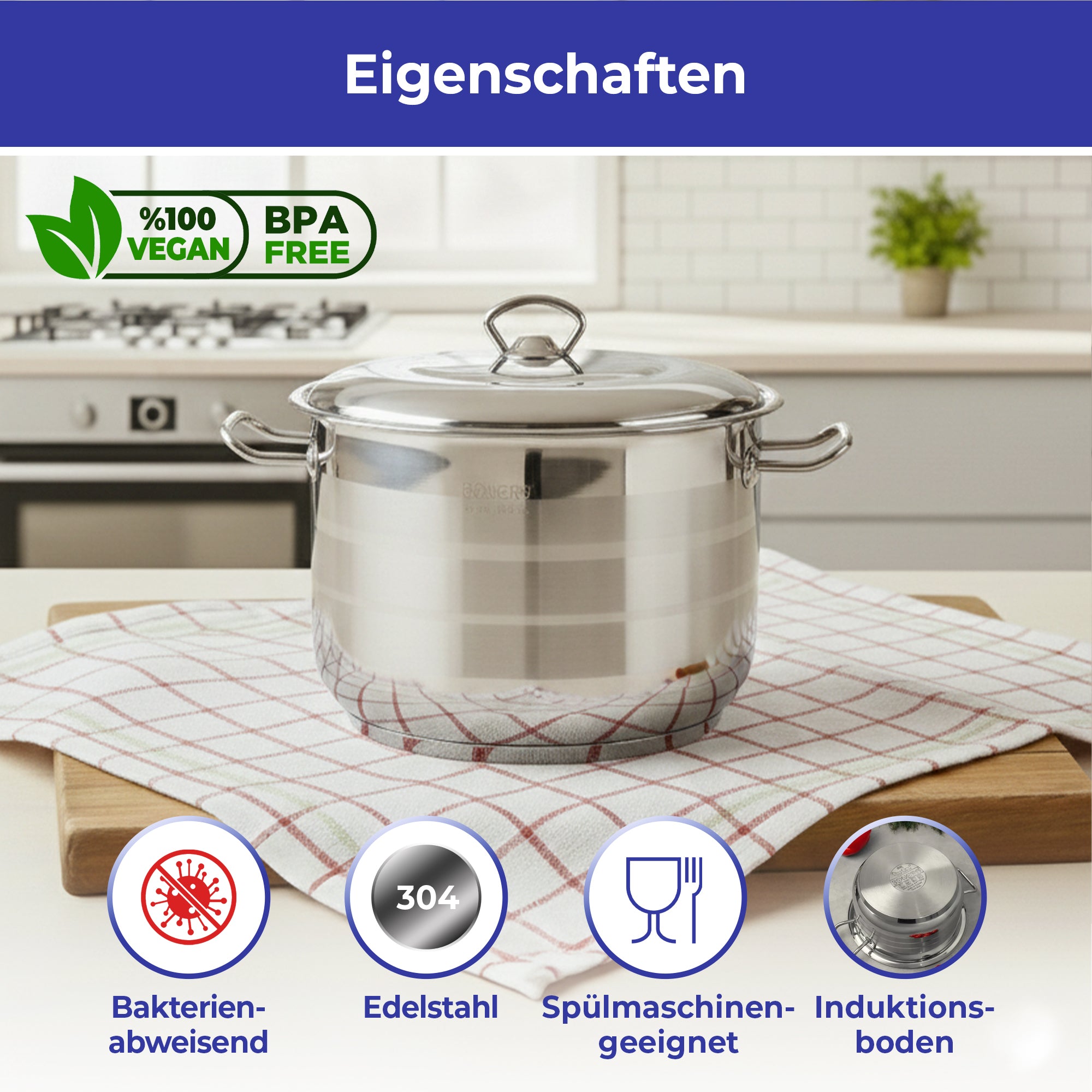 MASTERCHEF Edelstahl-Kochtopfset – 18x10, 20x10, 22x12, 24x14, 26x16, 28x18, 30x20 cm | 304 Edelstahl | Induktionsgeeignet | Spülmaschinenfest