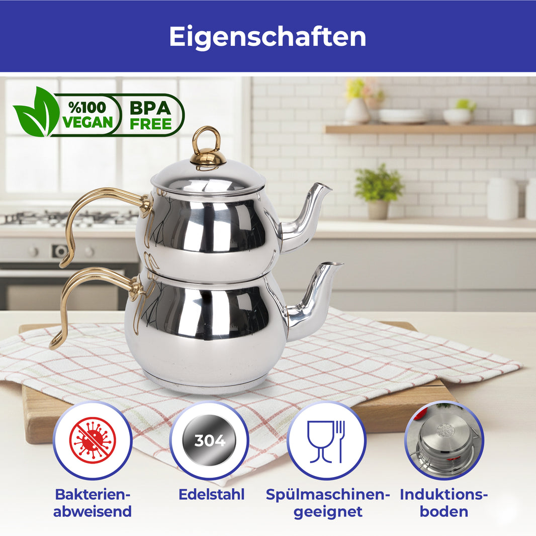 BONERA Küre Edelstahl Teekanne Set – 304 Edelstahl | Induktionsgeeignet | Spülmaschinenfest | Bakterienabweisend