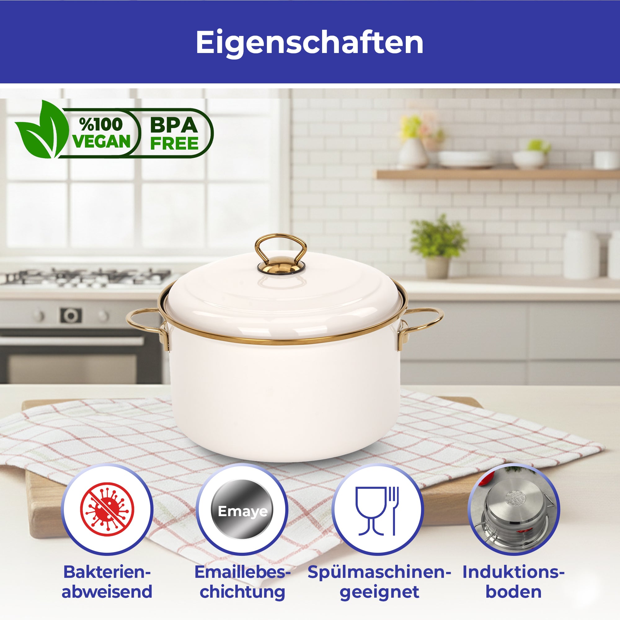 BONERA Academia Emaille-Kochtopf – 26 cm | Induktionsgeeignet | Spülmaschinenfest | BPA-Frei