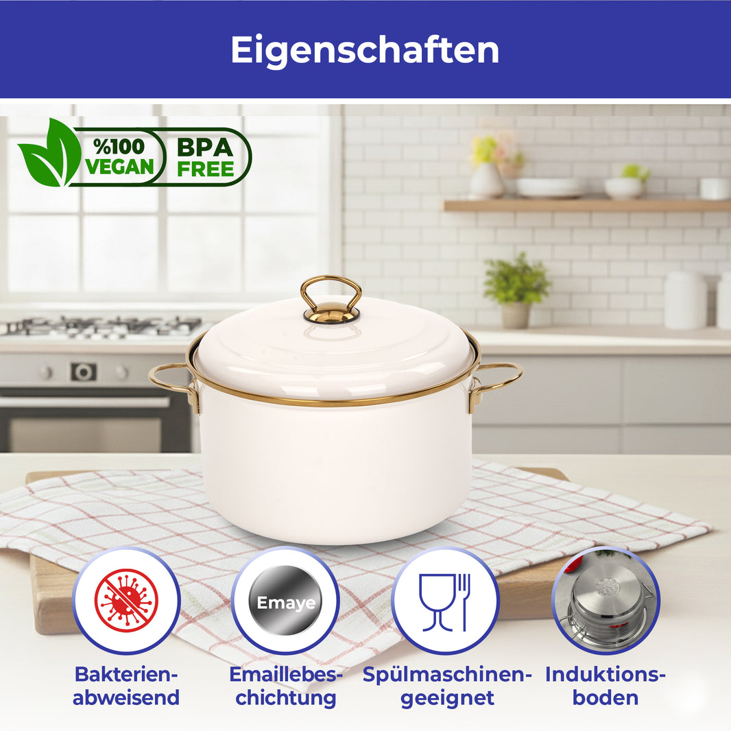 BONERA Academia Emaille-Kochtopf – 26 cm | Induktionsgeeignet | Spülmaschinenfest | BPA-Frei